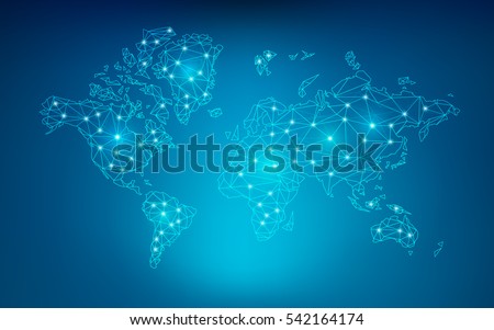 World map in wireframe style; polygon elements for infographics