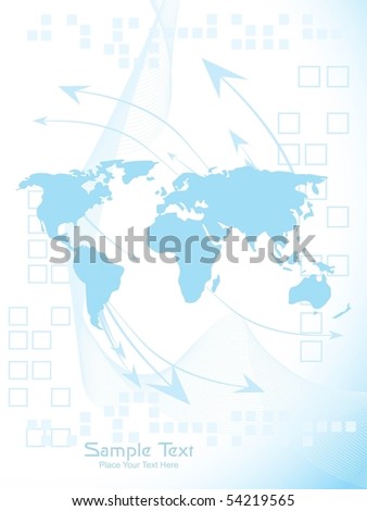abstract blue wavy background with arrowhead, map