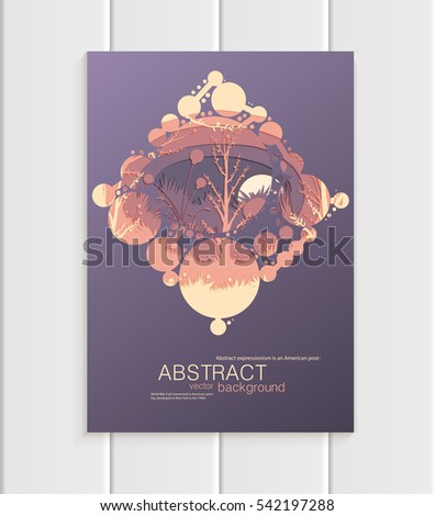 Stock vector illustration design business templates with abstract circles and nature design element trees, forest, unusual landscape, decor on dark violet background for printed materials,  wallpaper