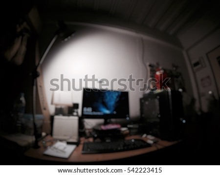 Workstation for graphice design home office interior blur for background