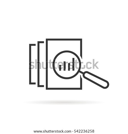 black thin line assessment logo. concept of annual taxes, seo, scrutiny, info list page evaluation, web analytics, service, glass. flat style trend modern logotype graphic design on white background Royalty-Free Stock Photo #542236258