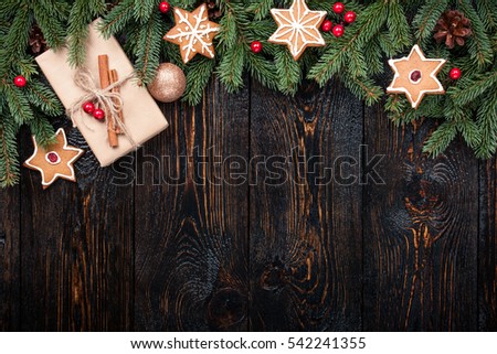 Christmas decoration on dark wooden background