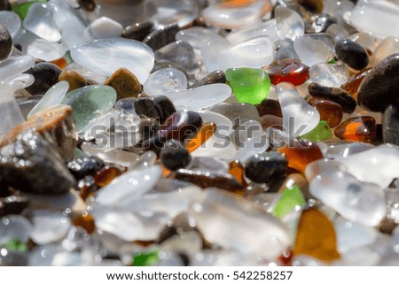colorful sea glass found in glass beach, Fort Bragg California
