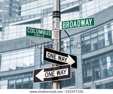 Street signs for Broadway and Columbus Circle, Manhattan, NYC