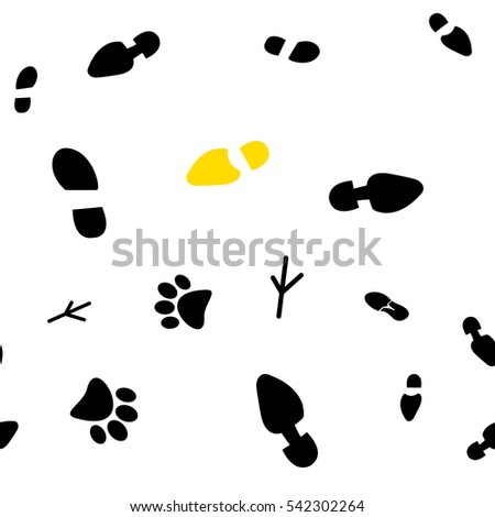 Vector illustration of a seamless pattern of traces of people, birds and wild animals, flat style