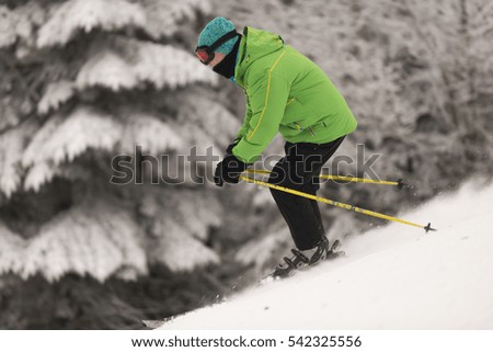 skier on a background of trees