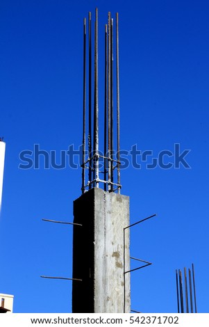 Reinforced Concrete Pillar, House Construction Site, Laos, Toned Photo