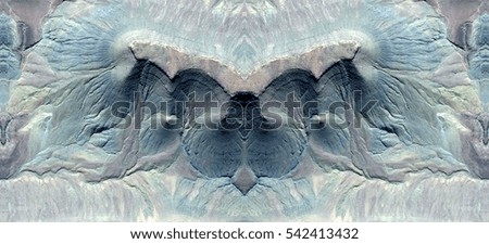 abyssal mountain range, Tribute to Dalí, abstract symmetrical photograph of the deserts of Africa from the air, aerial view, abstract expressionism, mirror effect, symmetry,kaleidoscopic photo,
