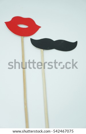 Birthday and Party Set and Weeding. Photo Booth props, red lips and mustache on a white background.