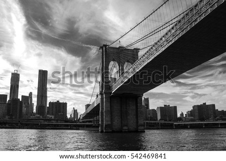 Brooklyn Bridge in New York City, black and white photography