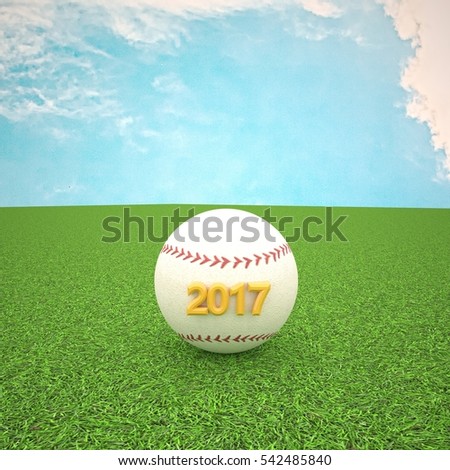 Baseball with year 2017 over green grass, 3d rendering