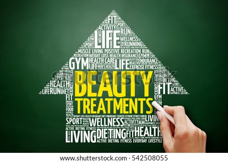 Beauty Treatments arrow word cloud collage, health concept on blackboard