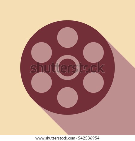 Film icon. Wine color icon with rosy brown flat style shadow path on wheat background.