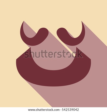 Mustache and beard. Wine color icon with rosy brown flat style shadow path on wheat background.