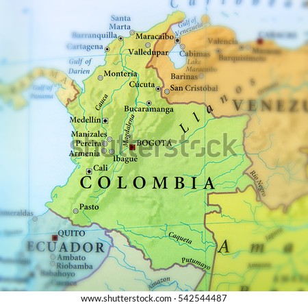Geographic map of Columbia countries with important cities Royalty-Free Stock Photo #542544487