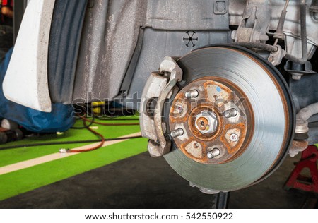Car brakes for stop the wheels. Parts of a car