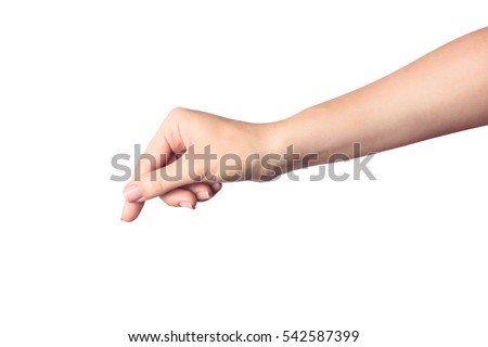 Woman hand hold card, credit, blank paper or other isolated on white background. Royalty-Free Stock Photo #542587399