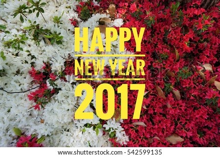 Text design of happy new year 2017 with background of bunch of flowers