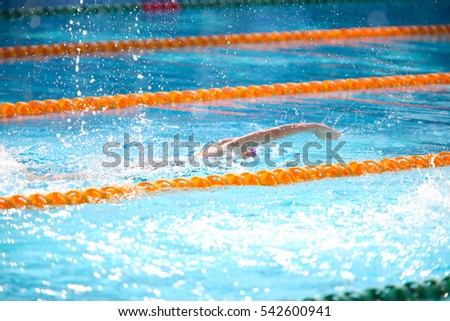 Blurry background of splash drop water on swimming race.