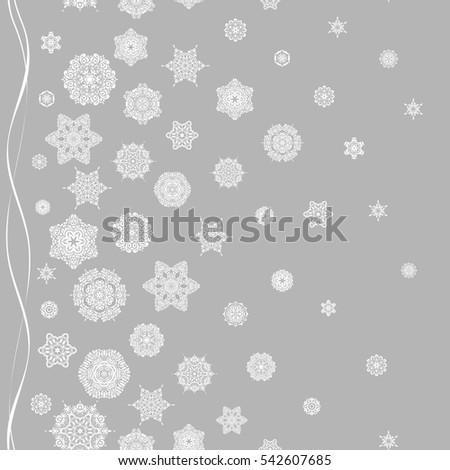 Seamless Repeating Pattern. Design. Christmas Stylized Snowflakes on a gray Background.