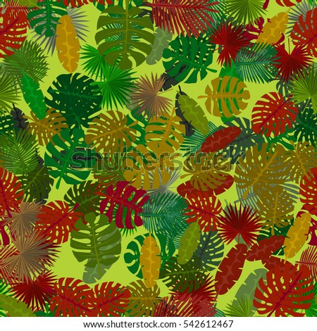 Seamless colorful pattern of palm leaves. Camouflage.