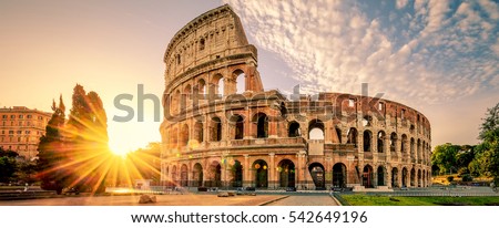 Colosseum in Rome at sunrise, Italy, Europe. Royalty-Free Stock Photo #542649196