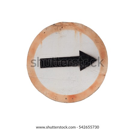 old traffic arrow sign wood board isolated on white background with clipping path