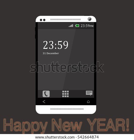 White smartphone on a gray background. Clock.  cellphone