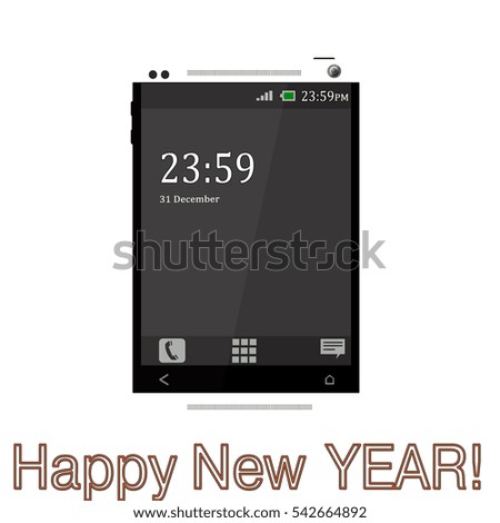 White smartphone on a white background. Clock.  cellphone