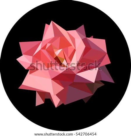 Pink rose in the style of the polygon. Fashion illustration of the trend in style on a black background. Contrast illustration.
