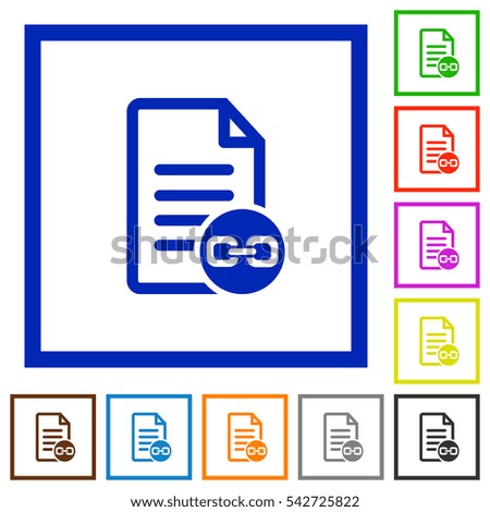 Document attachment flat color icons in square frames on white background