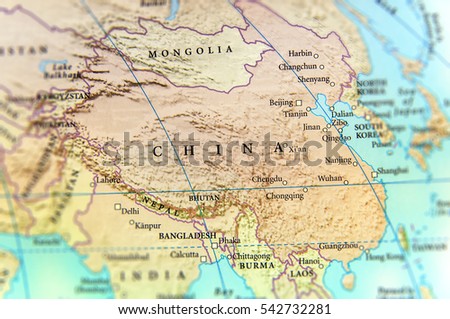 Geographic map of China country with important cities Royalty-Free Stock Photo #542732281