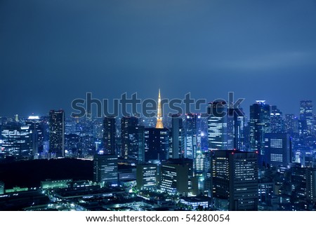 View of Tokyo downtown at night with Tokyo Tower