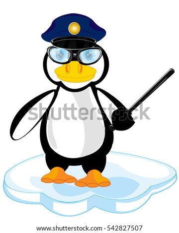 Nursery cartoon birds of the penguin police on white background