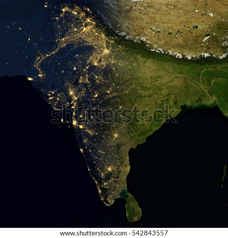 City lights on world map. India. Elements of this image are furnished by NASA