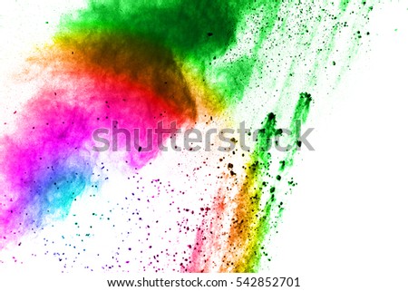 abstract powder splatted background,Freeze motion of color powder exploding/throwing color powder, multicolored glitter texture on white background.