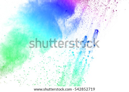 abstract powder splatted background,Freeze motion of color powder exploding/throwing color powder, multicolored glitter texture on white background.