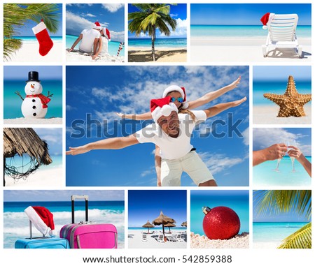 Collage with christmas and new year celebration on beach images
 Royalty-Free Stock Photo #542859388
