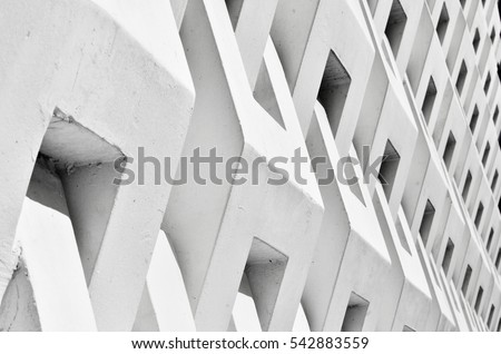 modern building Structure white background Abstract photo close-up view of modern  facade Black and white architecture abstract with perspective