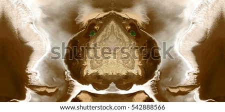 Green Eyes, Tribute to Dalí, abstract symmetrical photograph of the deserts of Africa from the air, aerial view, abstract expressionism,mirror effect, symmetry,kaleidoscopic photo,
