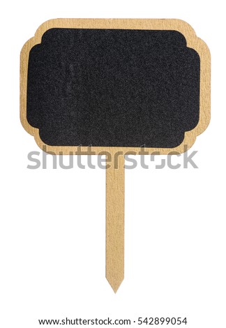 Golden painted wooden information label sign with black chalkboard empty place for text isolated on white background