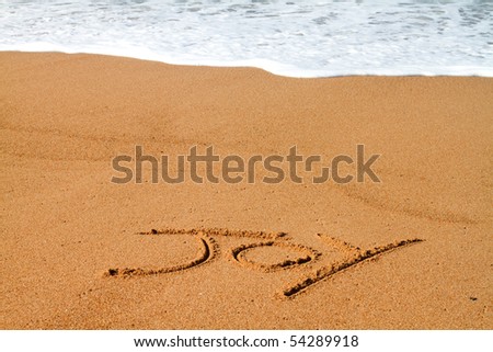 joy written on beach