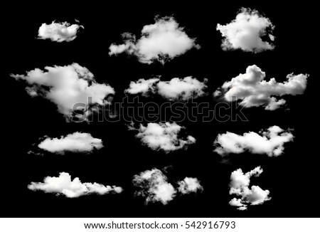 collection of white clouds isolated on black background Royalty-Free Stock Photo #542916793