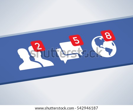 Social media network profile page (Facebook, Twitter) icons: Friends, Messages (Chats, Comments), Notifications (News) screen. Concepts: Internet friendship, communication, Online messaging, blogging