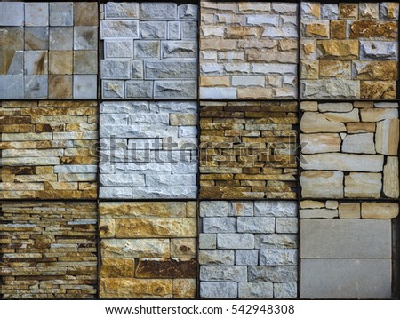 Samples of decorative facing stone close up