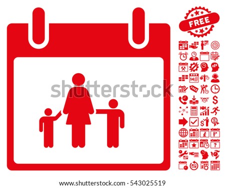 Mother Calendar Day icon with bonus calendar and time management clip art. Vector illustration style is flat iconic symbols, red, white background.