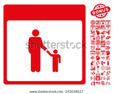 Father Calendar Page pictograph with bonus calendar and time management icon set. Vector illustration style is flat iconic symbols, red, white background.