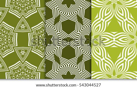 set of green floral on sacred geometry pattern. vector illustration. for design invitation, wallpaper, fabric