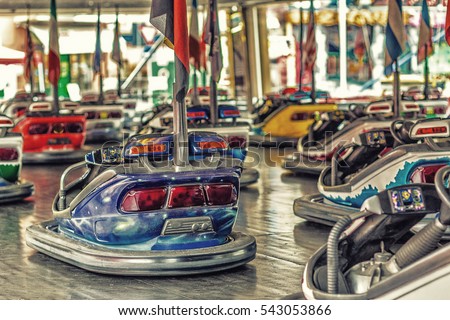 dodgems, small electric cars in a small town fair Royalty-Free Stock Photo #543053866