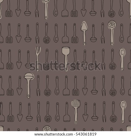 seamless pattern with kitchen hand drawn elements. Vector